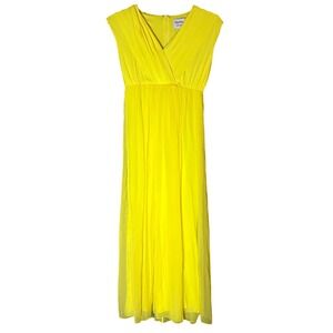 Max Mara Shine Maxi Dress Womens Size 10/44 Euro Yellow Sleeveless‎ Pleated